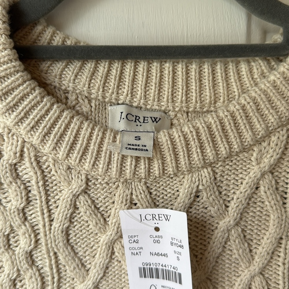 SOLD!‼️J Crew Cable Knit Sweater S cream Crew Womens BT229 Fisherman 100% cotton - Picture 5 of 7